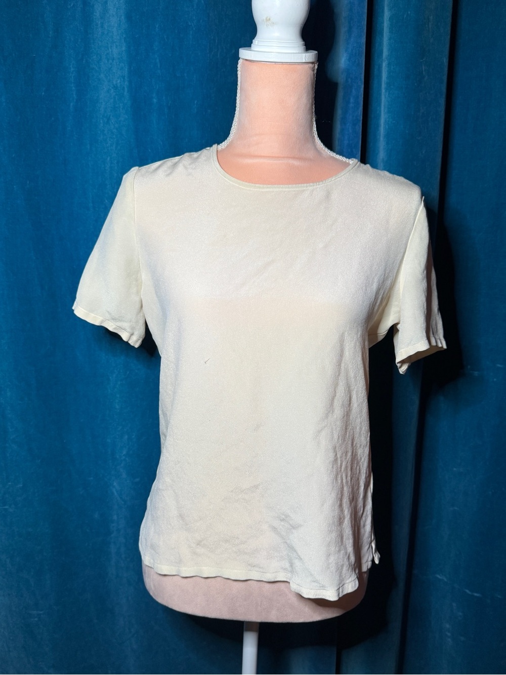 100% Silk Crewneck Short Sleeve Top in Cream